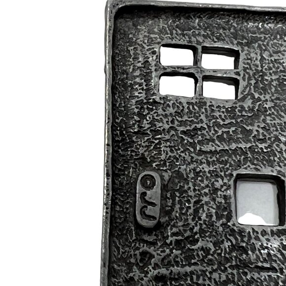 Vintage JJ School Brooch Pewter Tone Moveable Bell Old Schoolhouse Pin - Picture 3 of 8